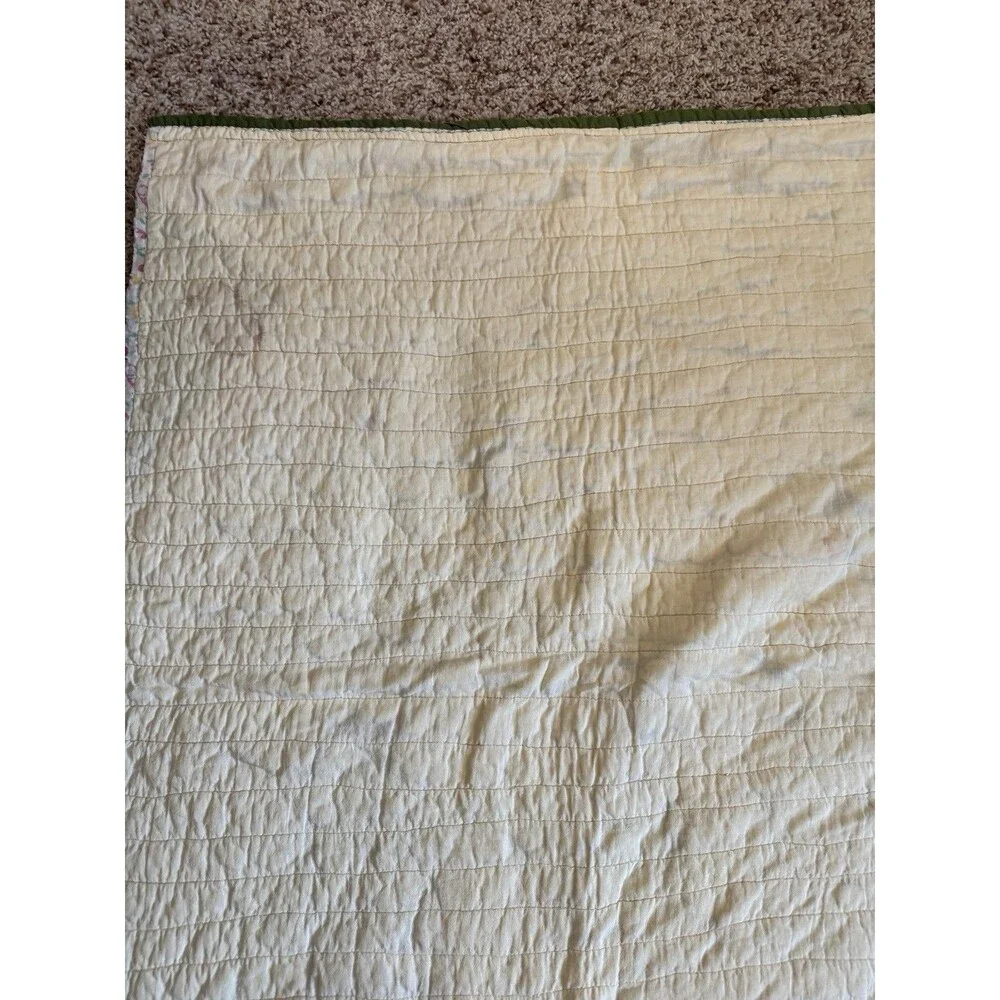 Vtg Hand Quilted Calico Quilt Paisley Floral Strip Patchwork Cottagecore 67x74